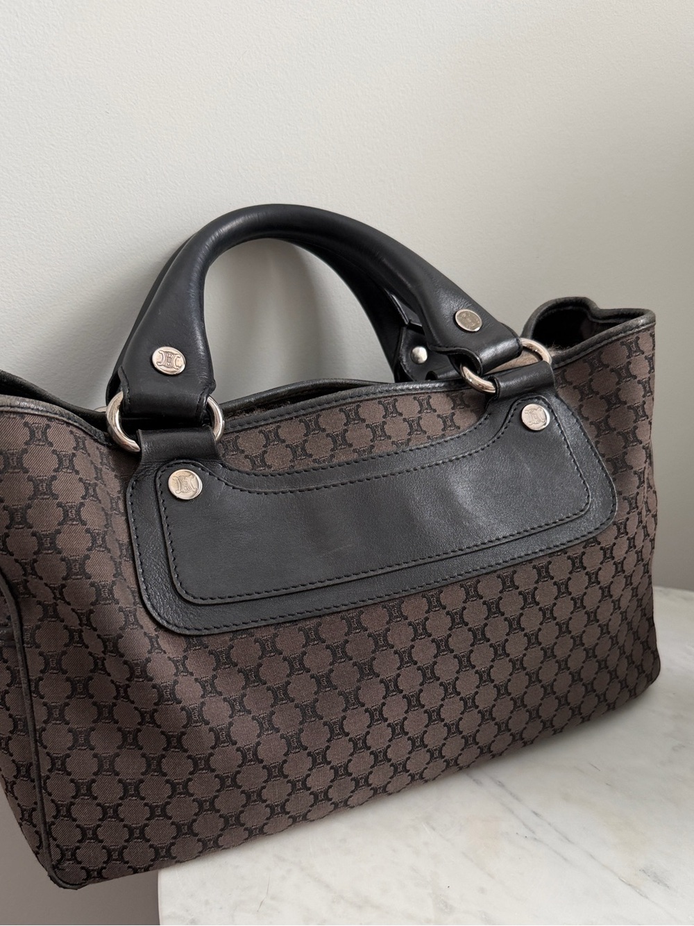 Celine Brown Monogram Hobo with Black Handles Vintage - Picture 10 of 12